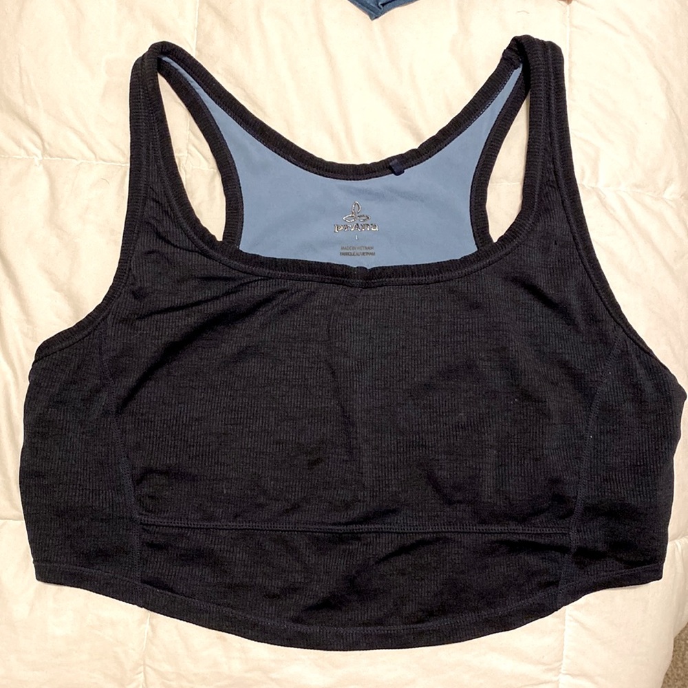 Prana cropped workout top sports bra size large navy blue